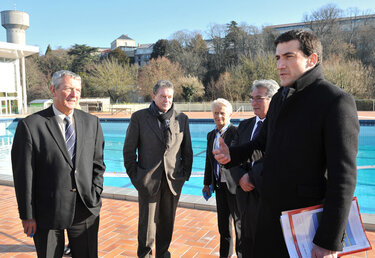 Francis Luyce, président de la Fédération de natation, Alain Baudin, vice-président de la CAN délégué aux sports d'eau, Jérôme Baloge, président de la CAN