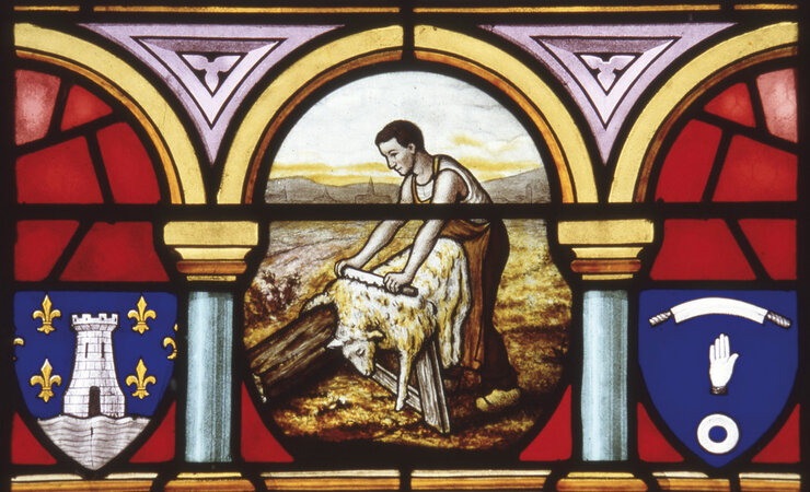 Verrière pour l'église de Saint-Liguaire, commandée par le chamoiseur Léon Rousseau à l'atelier bordelais G.-P. Dagant ©CAN